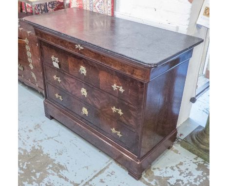 COMMODE, Louis Philippe mahogany with grey marble top above four drawers, 97cm H x 128cm x 57cm.