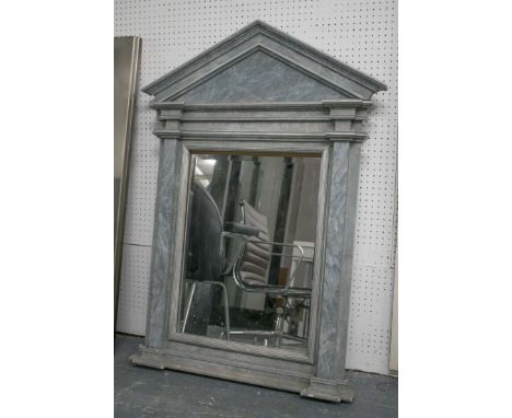 WALL MIRROR, architectural form, grey painted faux marble, with triangular pediment, 112cm H x 81cm. (with faults)