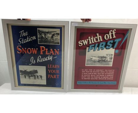 Two original Accident Prevention posters for the RAF: 'Switch Off First' and 'The Station Snow Plan Is Ready'