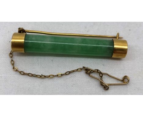 A Woo Hing 20 jade bar brooch, c1900