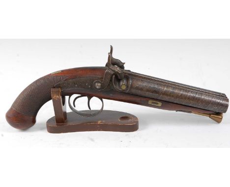 An early 19th century side by side double barrel percussion pistol by Durs Egg, the 15cm Damascus barrels engraved London to 