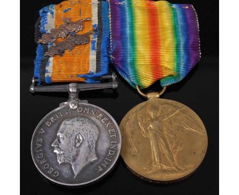 A WW I British War and Victory pair with two oak leaves, naming 421269 PTE. C.H. KENDRICK. LOND. R. (2)