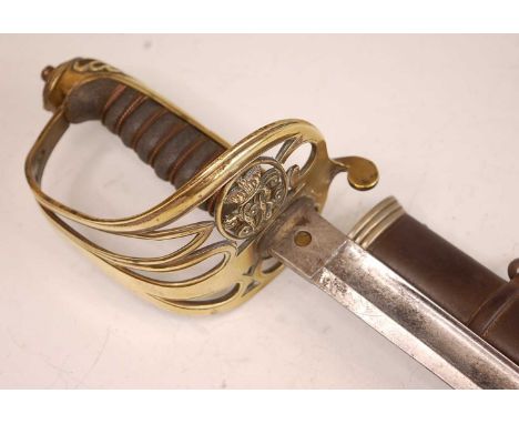 A British 1854 pattern Infantry Officer's sword, the 83.5cm blade etched with a crowned VR cypher, marked to the forte Firmin
