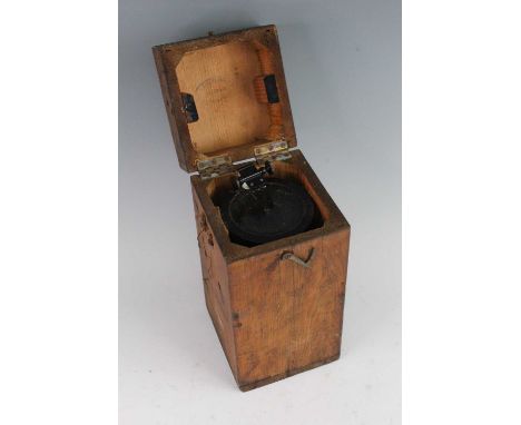 A WW II Air Ministry Type 06 hand bearing compass with AM mark no.18512 D, housed in a pine case stamped to the interior lid 