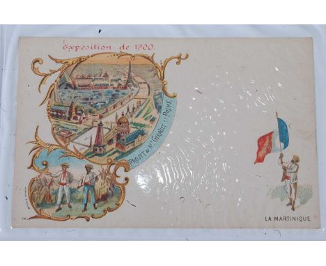An album of Exhibition postcards dating 1900 - 1960's to include Paris 1900 Souvenirs for Hollande, Mexique, Bulgarie, La Mar