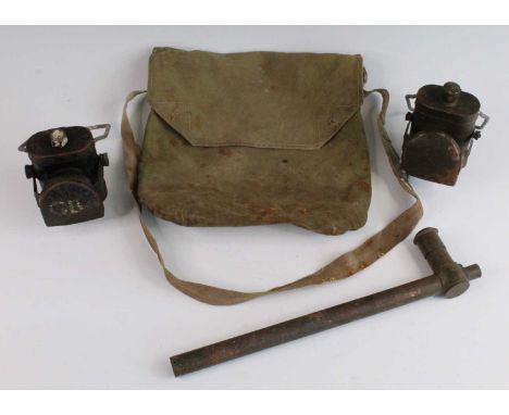 A WW II Lamps Electric No.1 signal lamp by JL Ltd with War Department mark, together with one other, a part trench periscope 