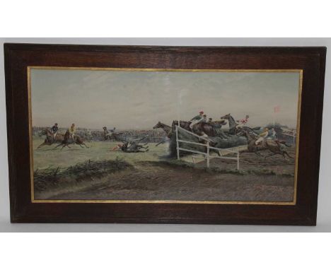 After Major Geoffrey Douglas Giles (1857-1941), The Canal Turn, Grand National Aintree, lithograph, 50 x 99cm.