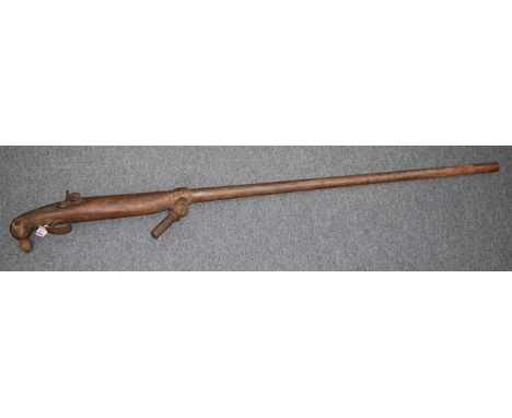 Alfred Clayton, a large 19th century fowling bank or punt gun, the 108cm large bore barrel with swivel pintle, the action wit