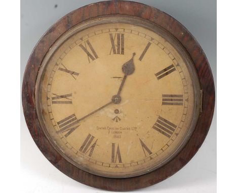A WW II beech cased military wall clock, the circular enamel dial with Roman numerals with War Department mark, Smiths Englis