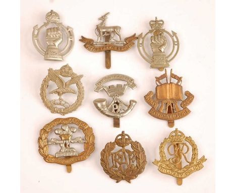A collection of cap badges, buttons and insignia to include Royal Canadian Air Force, Army Air Corps, Somerset Light Infantry