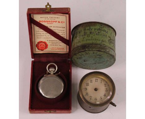 A Rosskopf &amp; Co. nickel cased hunter pocket watch, having a white enamel dial with Roman numerals and Arabic quarter hour