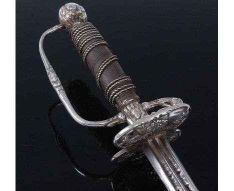 A 17th century Northern European rapier, circa 1660, the 74cm flattened diamond section blade with two pierced fullers, the p