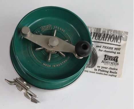 An Alvey of Australia Model No. 650C snapper fishing reel, with instruction leaflet.