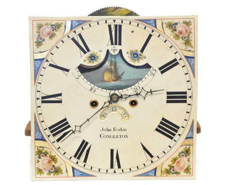 8-day longcase clock movement, striking on single bell, square painted dial signed John Fenton, Congleton, internal rolling m