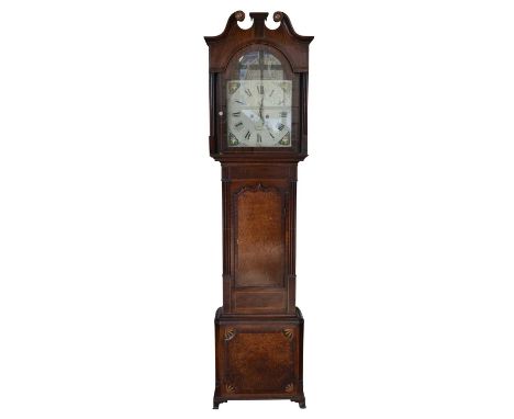 Palin, Nantwich longcase clock, 8-day movement striking on single bell, painted dial with Roman numerals, minute secondary di