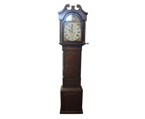 Longcase clock, 8-day movement striking on single bell, re-painted dial sign Hamilton, Congleton, Roman numerals, secondary m