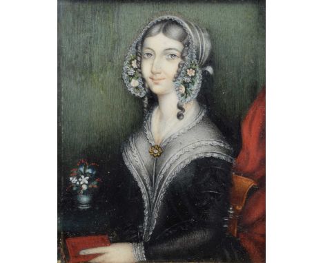 English School (18th/19th century) Portrait of a lady, unsigned, miniature, watercolour on ivory.8.5cm x 7cm (3.25in x 2.75in