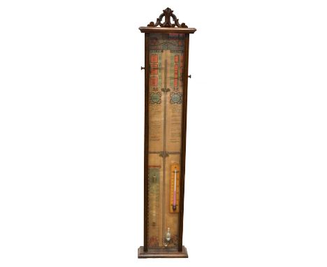 Admiral Fitzroy barometer, the mercury field tube contained within oak glazed case, printed Admiral Fitzroy paper, supporting