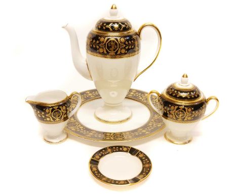 Wedgwood Astbury ware, to include a coffee pot, lidded sugar bowl, cream jug, plate, and ashtray. The plate measures 28cm dia