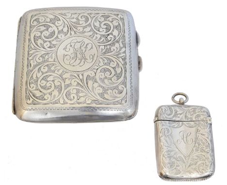A George V silver cigarette case and vesta, Frederick Field, Birmingham, 1918, and William Hair Haseler, Birmingham, 1903, gr