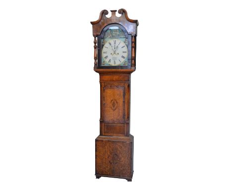 Hamilton, Congleton longcase clock, 8-day movement striking on single bell, arched dial with autometer depicting tall mast sh