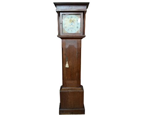 William Johnson, Congleton, 30-hour longcase clock, restored movement, 11.5" square dial, re-painted, batwing spandrels and p