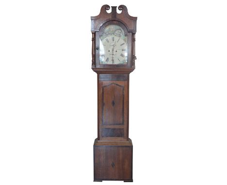 Joseph Lovatt, Tunstall, 8-day longcase clock, striking on single bell, painted dial with rolling moon, oak case cross-banded