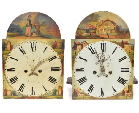 Two early 19th-century 8-day longcase clock movements, each re-furbished having original painted dials.one dial 13" x 18.5 th