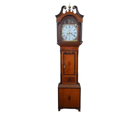 Hamilton, Congleton longcase clock, 8-day movement, autometer to arch depicting auctioneer standing at rostrum, spandrels wit