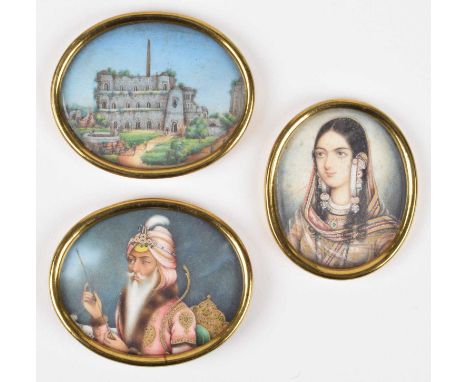 Indian School (19th century) "Maharajah Ranjit Singh", "The Feroz Shah Kotla Fort, New Delhi" and another female portrait, un