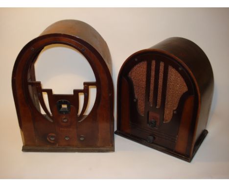 A Philco type 84 ‘Cathedral’ wireless receiver,In arched bentwood case; and a larger empty Philco Cathedral model case. (2)