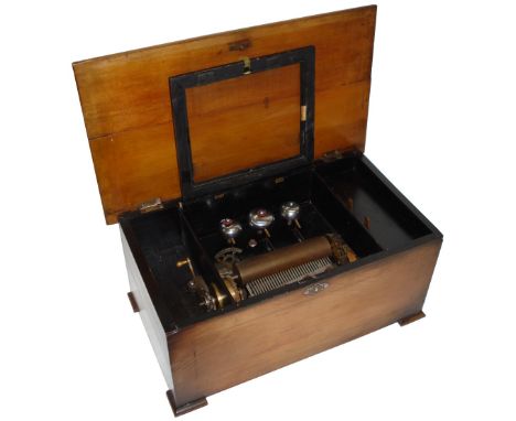 A three Bells-in-View musical box, most probably by P.V.F.,Circa 1885, Ser. No. unknown,Playing ten airs, with small single-s