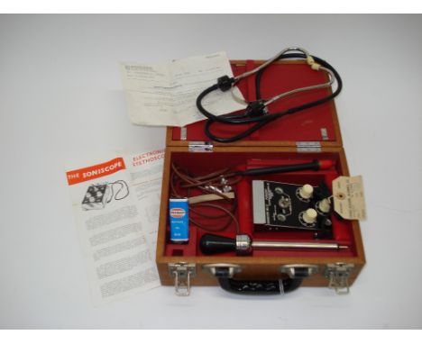 An Soniscope MK II Electronic Stethoscope, by Pye,Mid 20th century, No. 1629, with rods, acoustic control board and earpieces