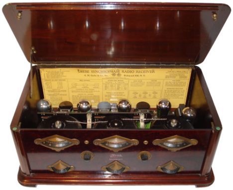 A rare and near-pristine Grebe Synchrophase wireless receiver, type MU-1,No. TBLG, with five valve line-up, Binocular LF coil