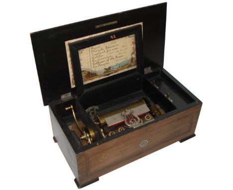 A late musical box playing eight airs, by A. Rivenc,Circa 1897, Ser. No. 44658,With single-spring lever-wind motor, tune indi