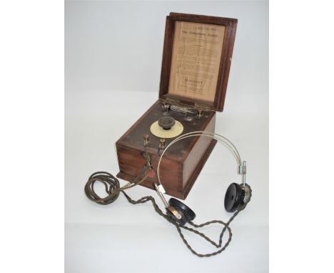 A good Burndept Ethophone Junior crystal set,1922, with enclosed double-crystal detector, titled dial, on ebonite panel, full