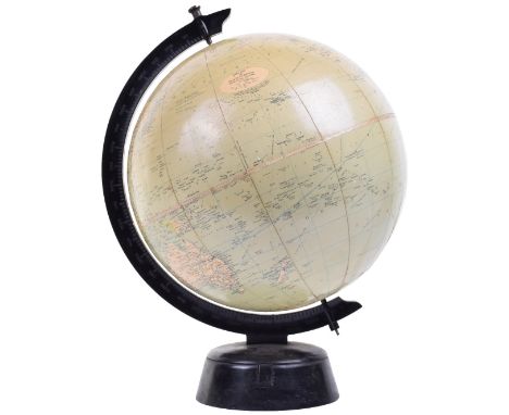 A Philips 10-inch table terrestrial globe on stand,Mid 20th century, with 12 gores, applied 0-degree longitude, on black Bake