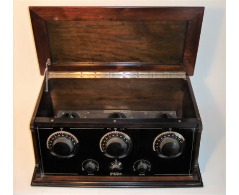 An early Fada type 192A wireless receiver,Mid 1920s, valves missing but all else present in superb condition, slope-front ebo