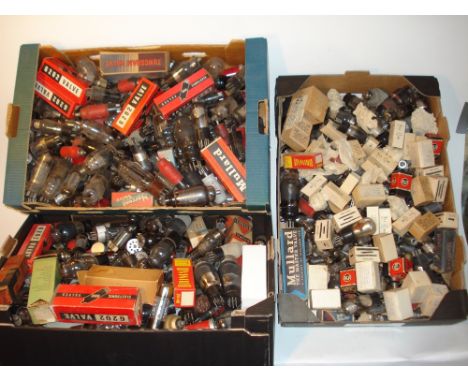 A large quantity of mixed various valves,PM, metallised, UX, E, octal, 9-pin etc, 1930s-1960s, some boxed, some RCA/US Army t