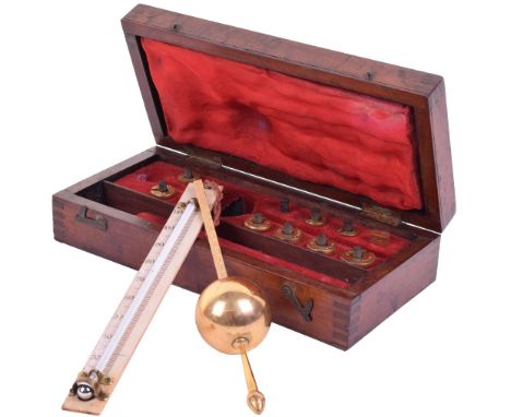 A Sikes’s Hydrometer,Circa 1890, No. 25523,With Buss mercury scale, brass ball and weights, in fitted case. 