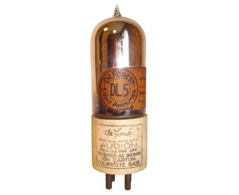 A rare DeForest type DL5 Amplifier valve,No. 9246, pip-top, with full type/test label, white ceramic base.