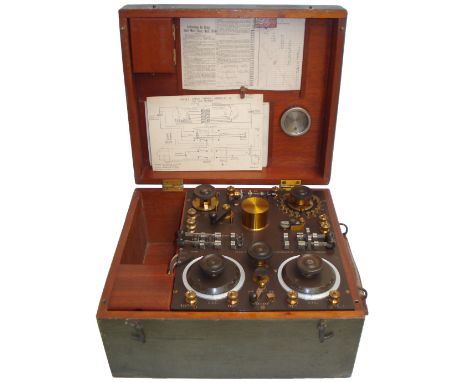 A very rare and fine Marconi Short Wave Tuner Mark III trench set,1917, Ser. No. 3544,With open Perikon detector, twin closed