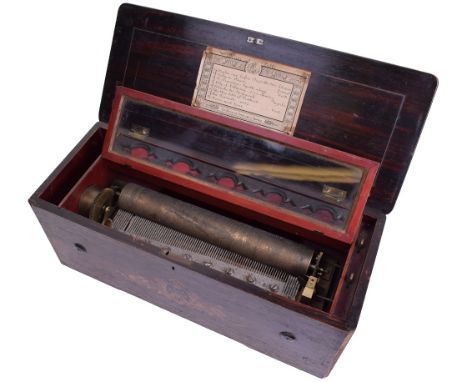 A hidden Bells and Drum musical box playing eight airs, by Ducommun Girod,Circa 1872, Ser. No. 7292,Playing operatic and trad