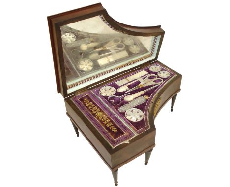 A fine piano-form musical necessaire,French, circa 1840, Ser. No. 6026, Hooked-tooth single-section comb movement playing two