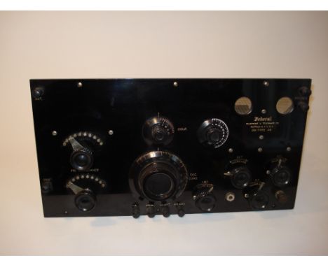 A chassis and control panel of a Federal type 58 wireless receiver,1923, no valves but all else present including the bright-