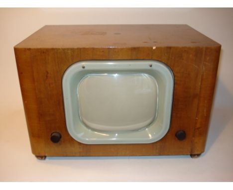 A PYE type BV20 table model television receiver,Mid 1950s, 405-line, with 9-inch screen, grey screen cover and mask.