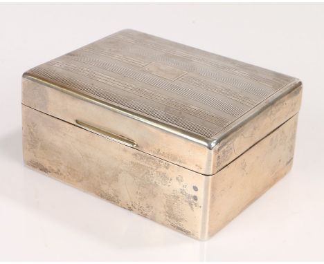 George V silver cigarette box, Birmingham 1932, maker&nbsp;William Neale &amp; Son Ltd. the engine turned lid with vacant rec