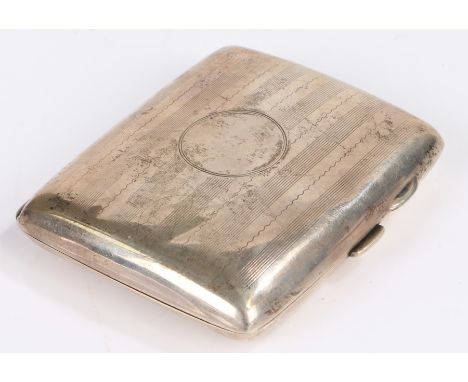 George V silver cigarette case, Birmingham 1911, maker Samuel M Levi, the engine turned exterior with vacant circular cartouc