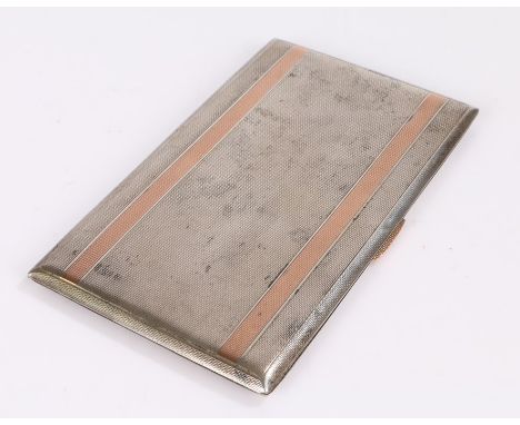 George VI silver cigarette case, Birmingham 1951, maker John Rose, the engine turned exterior with two gilt bands, the gilt i