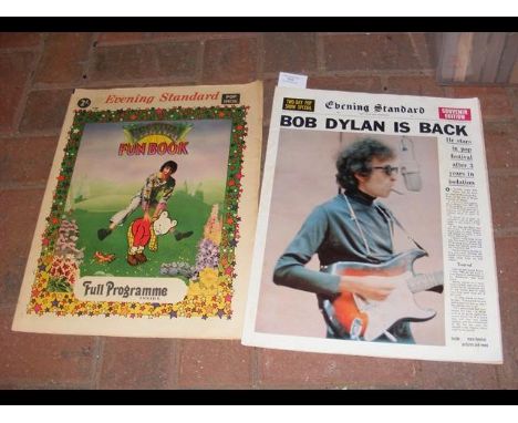 A 1969 Evening Standard celebrating Bob Dylan at the Isle of Wight Festival, together with a 1970 Evening Standard Festival F